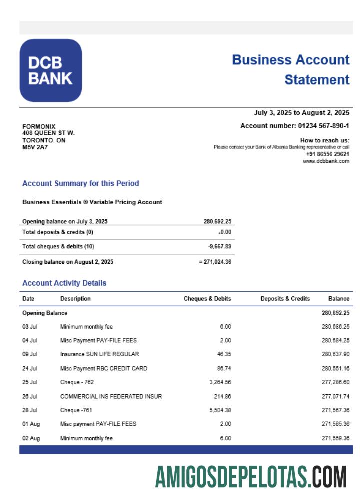 Declaração de verificação de organização empresarial DCB da Índia em formato Word e PDF exemplo real